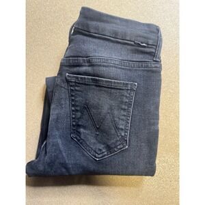 MOTHER High Waisted Looker Ankle Fray Jeans Night Hawk Black Size 24